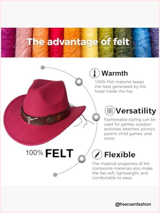 Western Wide Brim Cowboy Hat, Unisex Fedora with Adjustable Strap main image 4